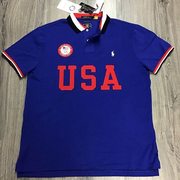 Polo Ralph Lauren Other - NWT Polo Ralph Lauren Olympic Team USA Spellout Polo Shirt Blue Red Size Large,